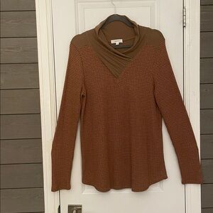 Hailey & Co Cinnamon Waffle Knit Gathered Neck Long-sleeve Tunic L NWOT